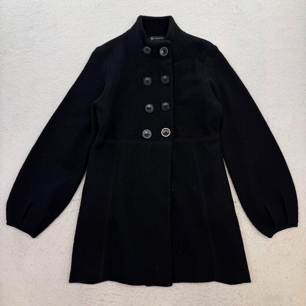 INC International Concepts Y2K 100% Wool Jacket Black Double Breasted Coat Sz L